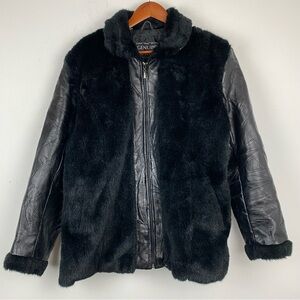 Vtg Navarre Leather Company Sz Large Women’s Black Patchwork Leather Fur Jacket